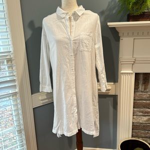 Maternal America white linen like hi lo button down dress or tunic